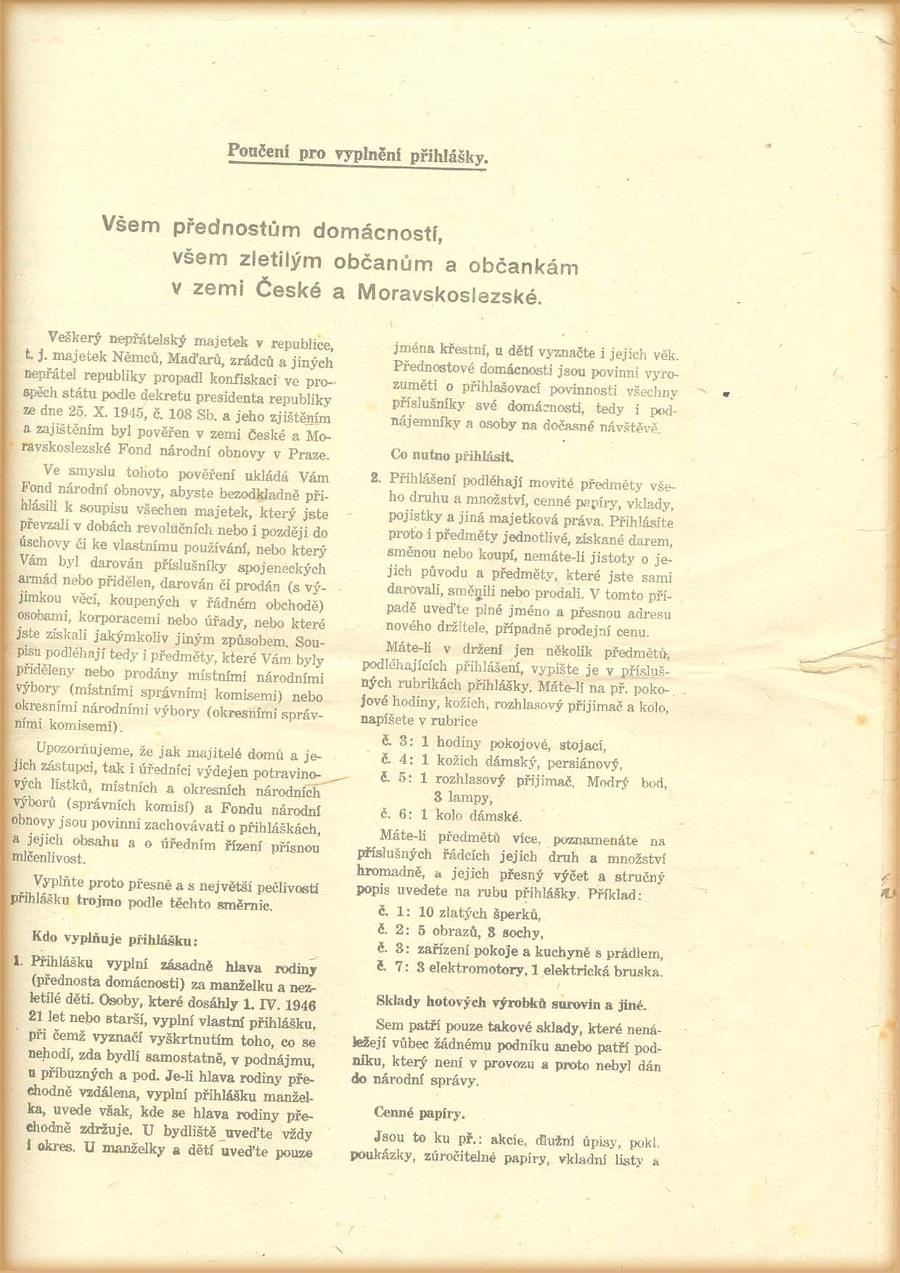 Přihláška k soupisu nepřátelského majetku_JŽ - 6.dubna 1946.b